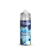 A 100ml bottle of Kingston brand Menthol - Blackcurrant Blue Raspberry Nicotine Free E Liquid Vape Juice.